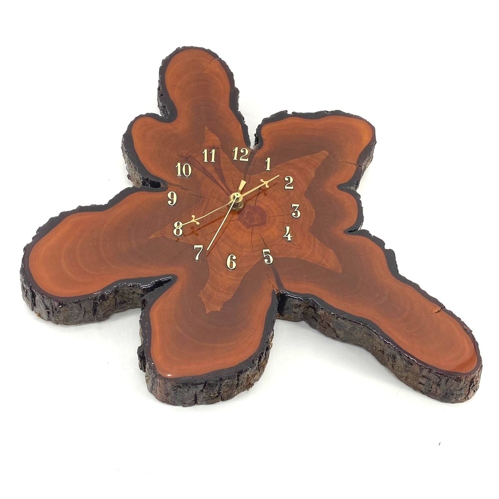 Vintage Live Edge Cedar Wood Slab Wall Clock Glossy Epoxy Finish Rustic Decor